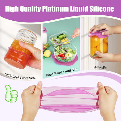 Silicone Stretch Lids for Food Storage in Fridge, Reusable Elastic Bowl Covers for Cup, Cans, Jars, Round & Rectangle Container, Food Grade Silicone Microwave Food Cover, Heat-Resistant, 6PCS