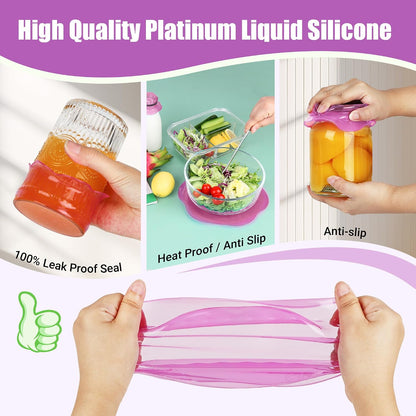 Silicone Stretch Lids for Food Storage in Fridge, Reusable Elastic Bowl Covers for Cup, Cans, Jars, Round & Rectangle Container, Food Grade Silicone Microwave Food Cover, Heat-Resistant