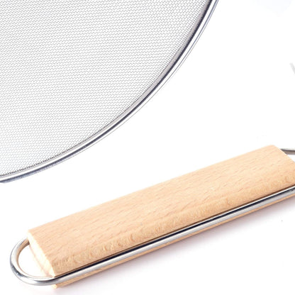 3PCS Grease Splatter Screen for Frying Pan,Stainless Steel Grease Guard | Grease Splatter Guard Shield for Kitchen Frying Pan Cooking Supplies Set of 9.44", 10.8" and 12.5" inch (Wood Handle)