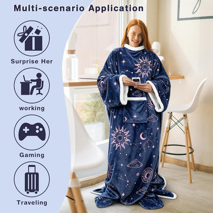 Catalonia Wearable Blanket with Sleeves & Foot Pocket for Adults | Soft Fleece Throw Wrap with Hands-Free Comfort, Perfect for Reading, TV Time & Relaxing, Christmas Gift for Women & Men