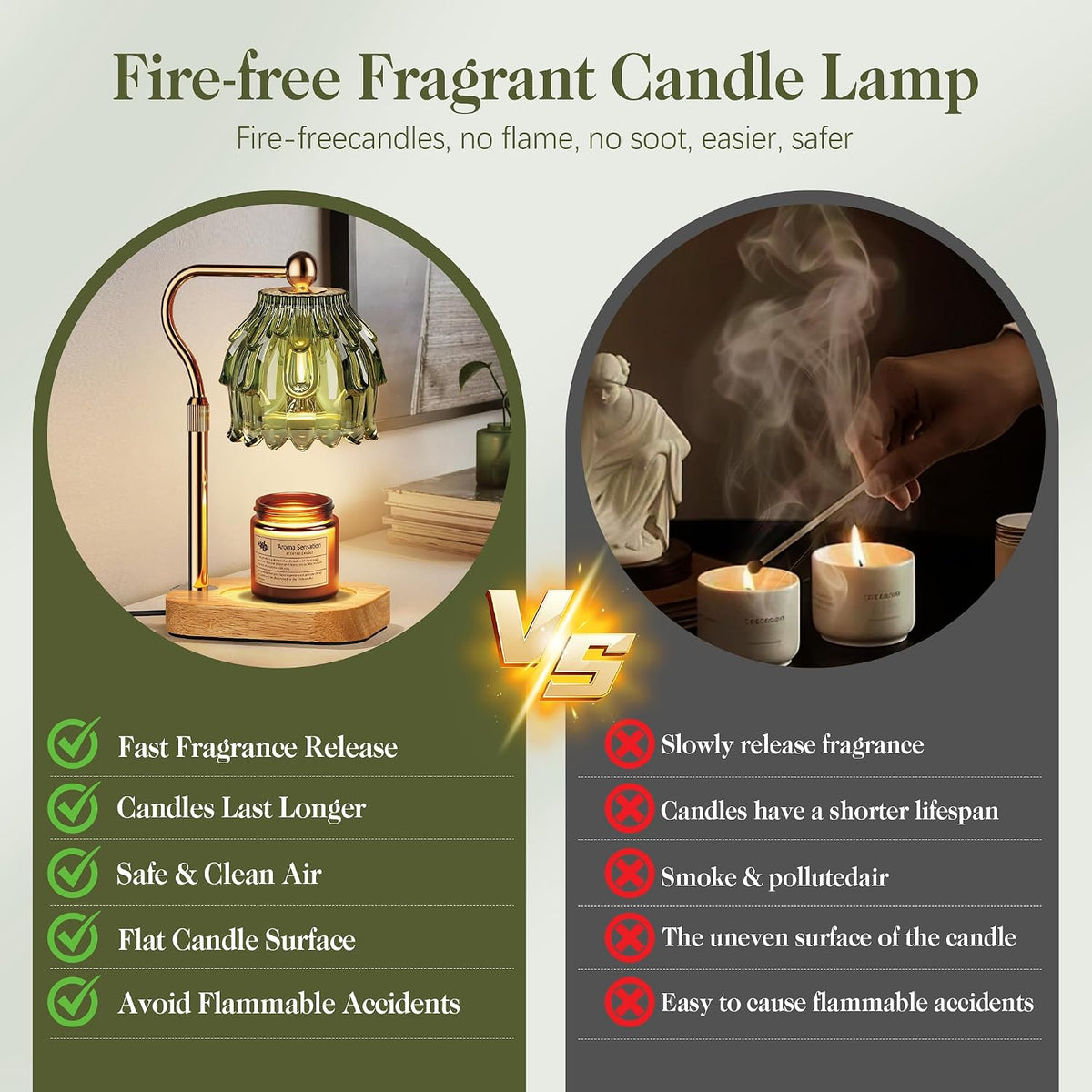 Candle Warmer Lamp with Timer Dimmer, Modern Wax Warmer for Scented Wax Jar Candle Warmer with 2 Bulbs, Adjustable Height Glass Lamp for Gifts for Women, Home Decor, Gold Amber