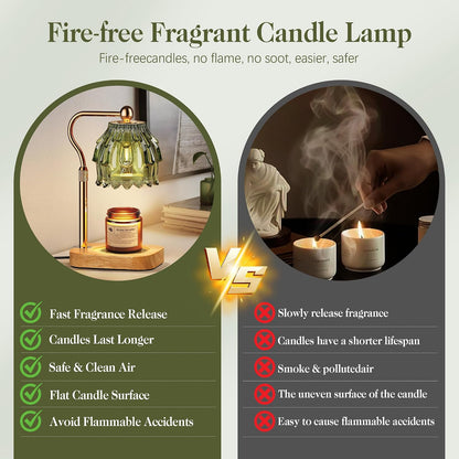 Candle Warmer Lamp with Timer Dimmer, Modern Wax Warmer for Scented Wax Jar Candle Warmer with 2 Bulbs, Adjustable Height Glass Lamp for Gifts for Women, Home Decor, Gold Amber