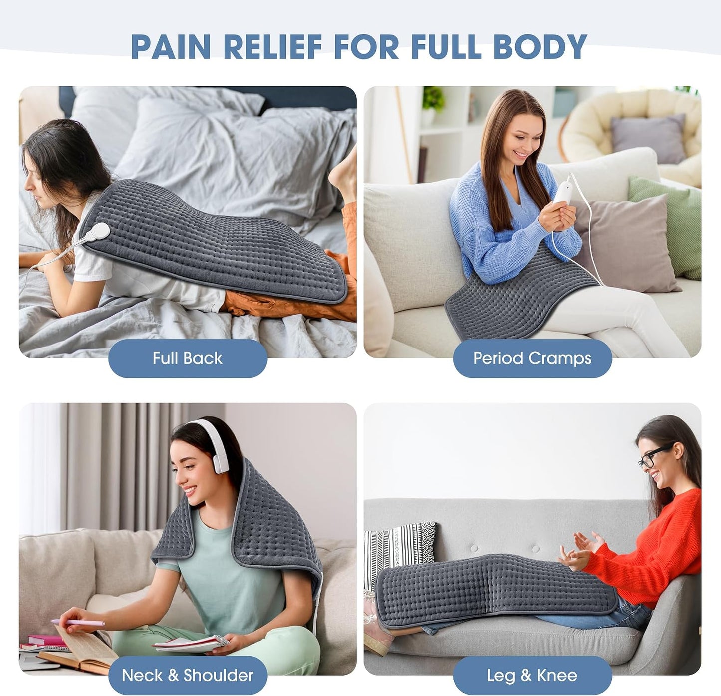 FluffyWarmth Electric Heating Pad for Back, Extra Large 17"x33", Ultra Soft | XXXL for Full Body, Period Cramps, Neck Shoulder Back Pain Relief, 6 Heat Settings 4 Timers Heating Pad, Gifts for Women Men