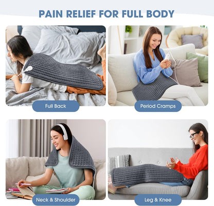 FluffyWarmth Electric Heating Pad for Back, Extra Large 17"x33", Ultra Soft | XXXL for Full Body, Period Cramps, Neck Shoulder Back Pain Relief, 6 Heat Settings 4 Timers Heating Pad, Gifts for Women Men