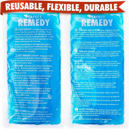 Perfect Remedy 2-Pack Gel Ice Packs for Injuries with Strap Cover, Flexible Hot Cold Compress, Soothing Soft Ice Packs for aid in Injuries Conditions, Alternative to Hot Water Bottles (Blue, Regular)