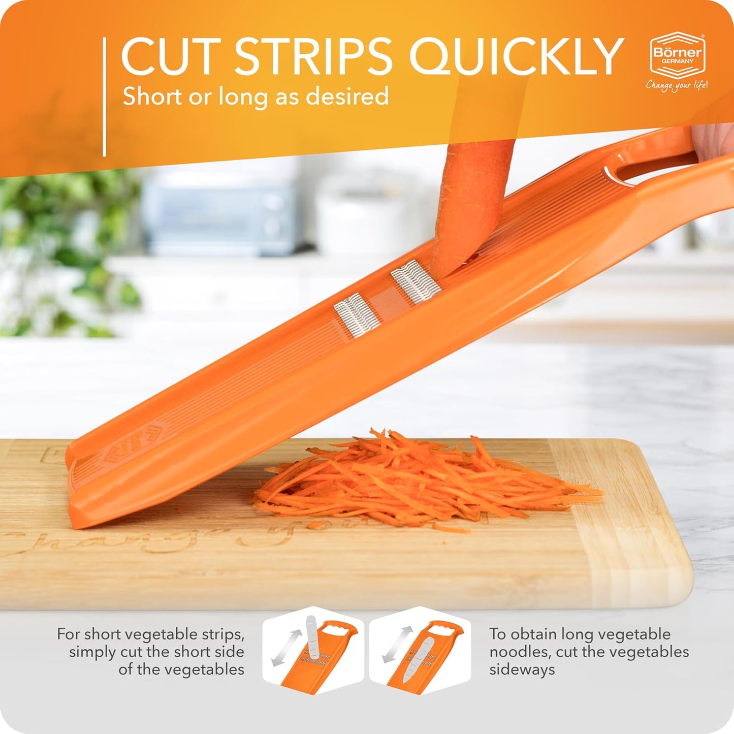 Börner Roko PowerLine Vegetable Slicer Set (2-piece) • Fine Julienne Cutter for Fruit and Vegetables + Safety Guard • Julienne Slicer • Mandoline Slicer Set • Kitchen Slicer (Red)