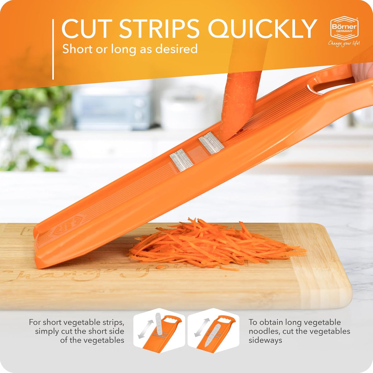Börner Roko PowerLine Vegetable Slicer Set (2-piece) • Fine Julienne Cutter for Fruit and Vegetables + Safety Guard • Julienne Slicer • Mandoline Slicer Set • Kitchen Slicer (Red)