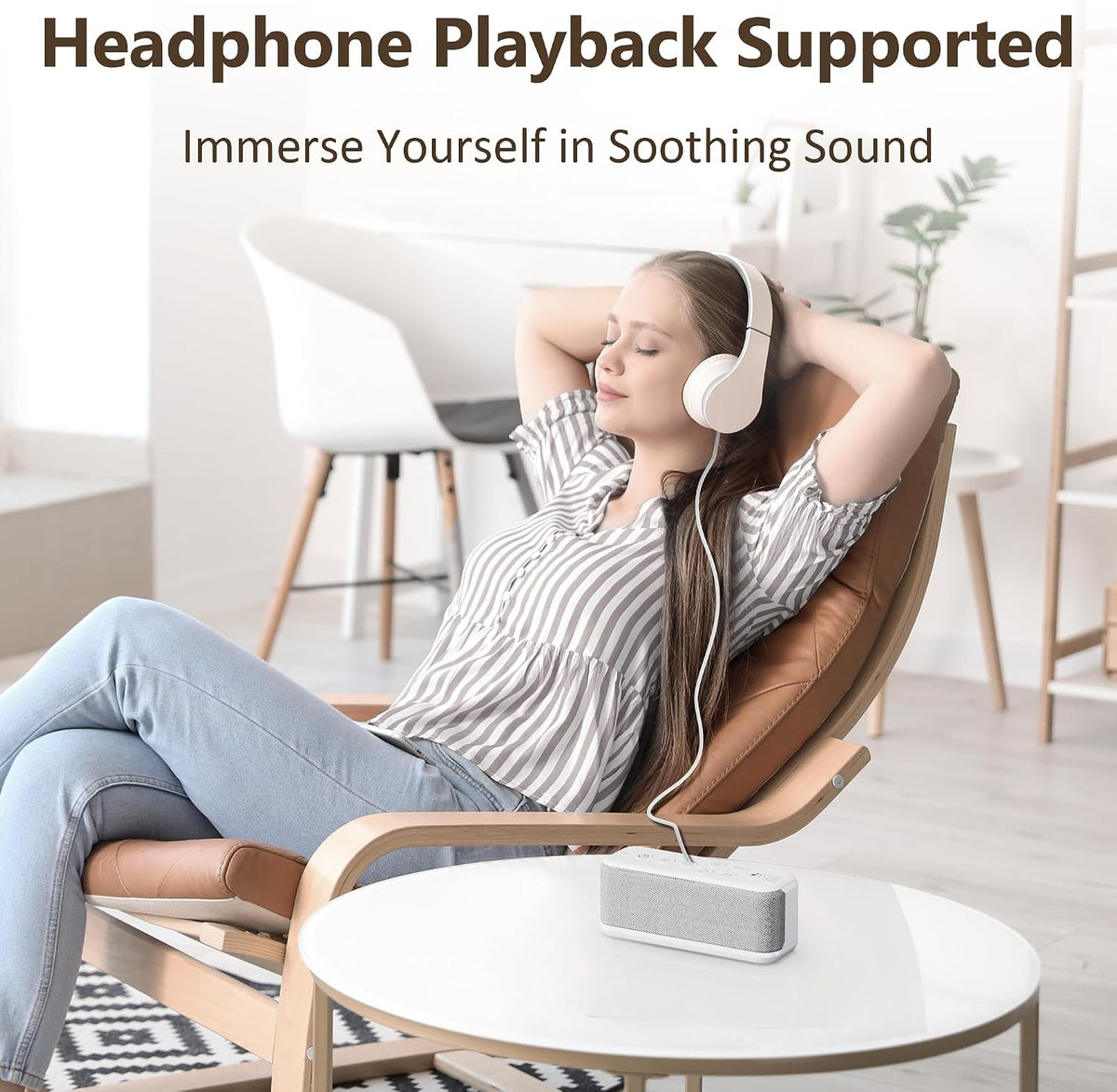 Raynic White Noise Machine, 42 Soothing Sounds Noise Machine, Rechargeable Battery Sound Machine with 8 Volumes, 5 Timers, Type-C Port, Headphone Jack for Baby, Adult, Home, Travel, Office