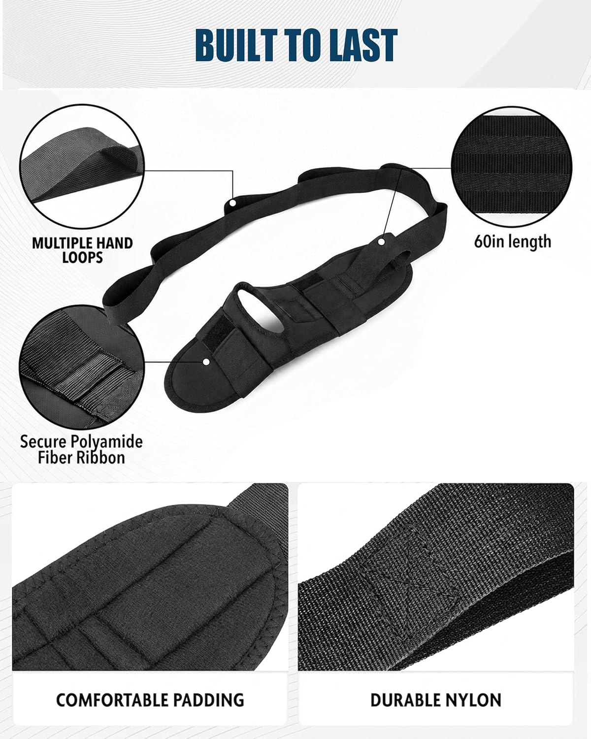 Plantar Fasciitis Stretch Strap with Foot Loop, Calf Stretcher for Achilles Tendon & Foot Pain Relief, Physical Therapy Stretching Band for Flexibility, Recovery and Rehabilitation