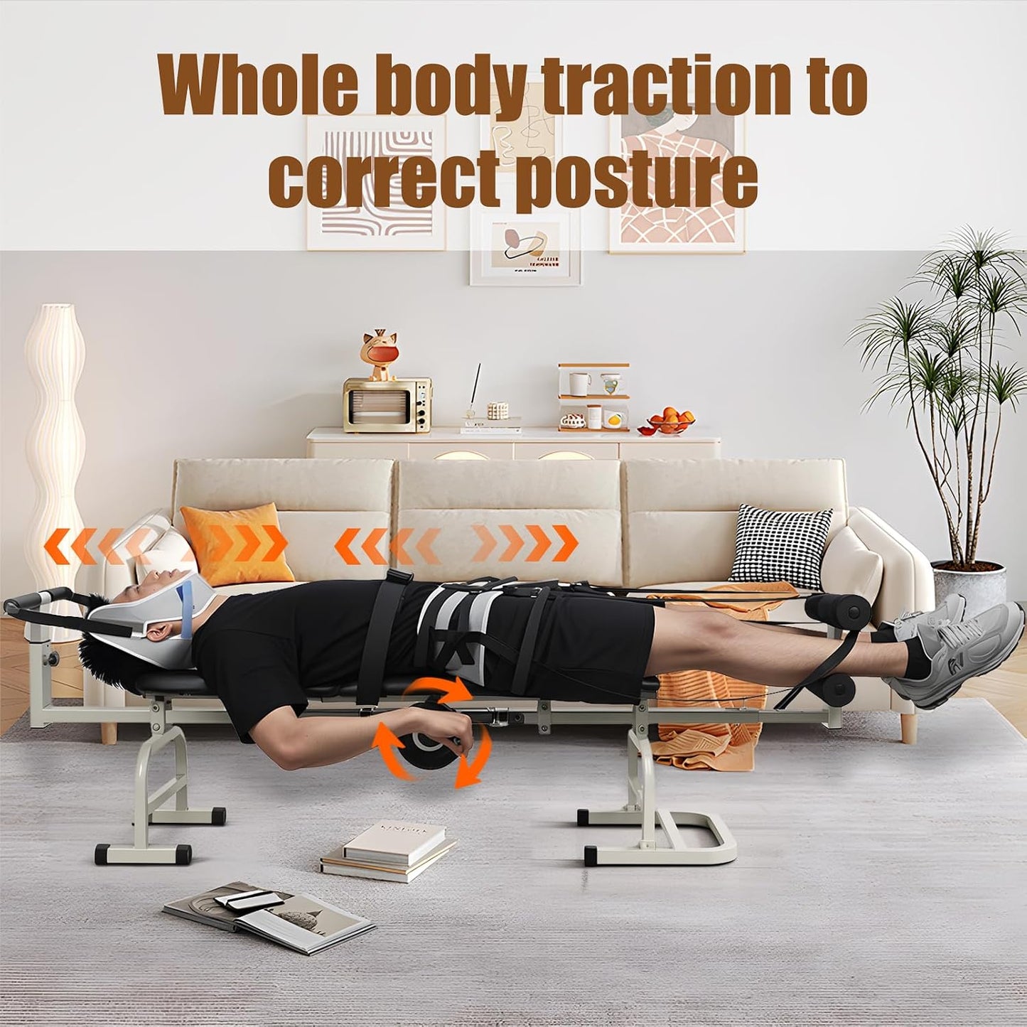 Lumbar Decompression Table with Cervical Traction, Height & Length Adjustable Back Stretcher Machine with Foam Rollers, 330lbs Capacity Spine Stretcher for Pain Relief & Spinal Alignment
