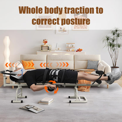 Lumbar Decompression Table with Cervical Traction, Height & Length Adjustable Back Stretcher Machine with Foam Rollers, 330lbs Capacity Spine Stretcher for Pain Relief & Spinal Alignment