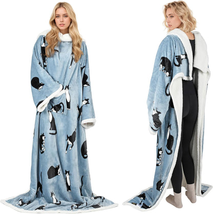 Catalonia Sherpa Wearable Blanket with Sleeves and Pocket for Adults