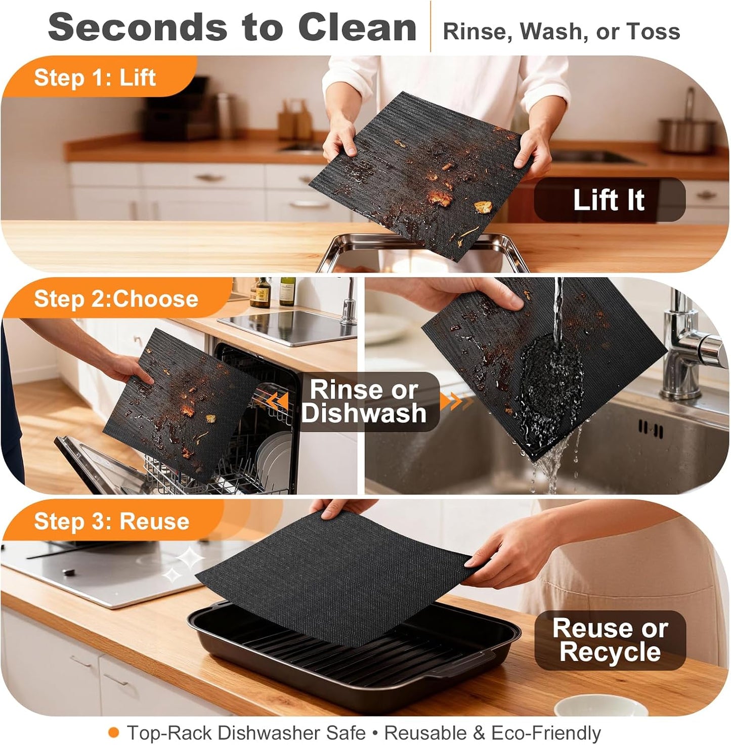 4 Pack Oven Liners for Bottom of Toaster Oven, Reusable Non-Stick | 11.6" x 11.6" Trim-to-Fit Air Fryer Toaster Oven Liner, Compatible with Ninja, Breville, Cosori, Cuisinart & Most Ovens