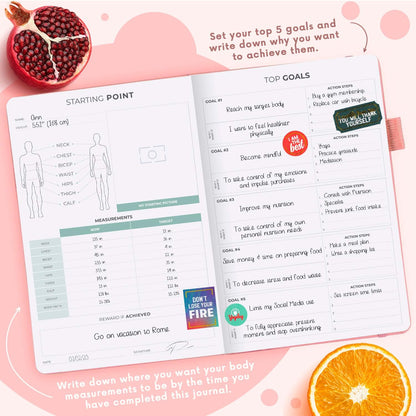 Clever Fox Wellness Planner & Food Journal for Weight Loss, A5 Orange | 5.8"x8.3" nutrition & exercise tracker for women tracking meals, diet & symptom diary, calorie counter notebook, stickers