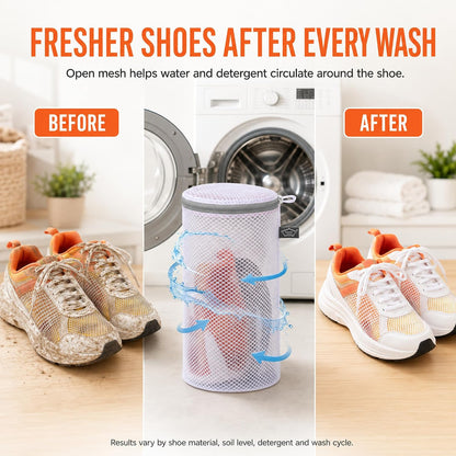 Shoe Washing Machine Bag, Laundry Bag for Sneakers, Orange, 7x15 | Bag to Wash Shoes in Washer and Dryer, for Tennis, Footwear, Trainers, Slippers, Prevent Tangling, Honeycomb Mesh