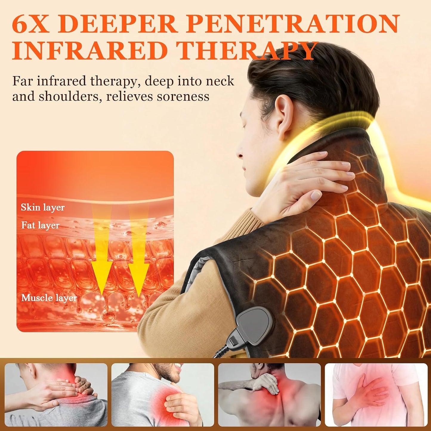 UTK Far Infrared Heating pad for Neck and Shoulders, 30s Fast Heating | 6X Deeper Pain Relief, 8 Heat Settings, 4H Auto-Off, Extra Large 24" x 20", Hands-free with Adjustable Strap, Gifts for Women