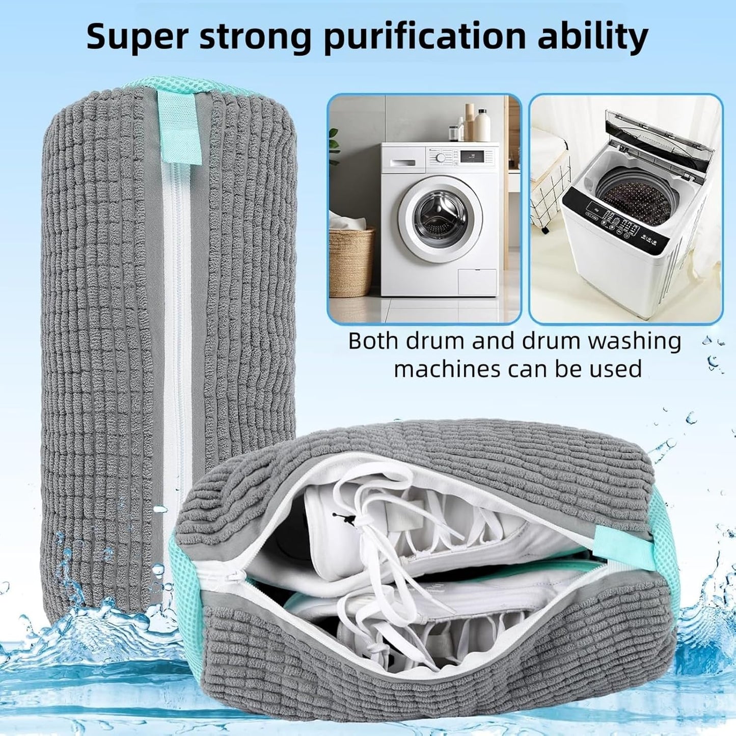 Reusable Shoe Washing Machine Bag & Shoes Laundry Bag for Washer and Dryer, with Self-Locking Zipper, 360° Deep Cleaning, Protects Shoes & Washer – Also Acts as Shoe Dryer Bag for Sneakers (1, grey)