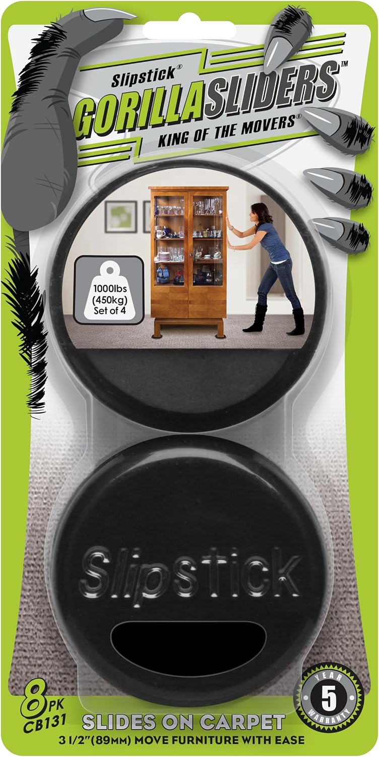Slipstick GorillaSliders Premium Furniture Sliders for All Floor Surfaces (16 Piece Moving Kit) Reusable 3.5” Round Furniture Movers for Sliding Furniture on Hardwood & Carpet, Black, CB13-1-16