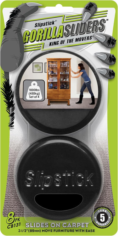 Slipstick GorillaSliders Premium Furniture Sliders for All Floor Surfaces (16 Piece Moving Kit) Reusable 3.5” Round Furniture Movers for Sliding Furniture on Hardwood & Carpet, Black, CB13-1-16