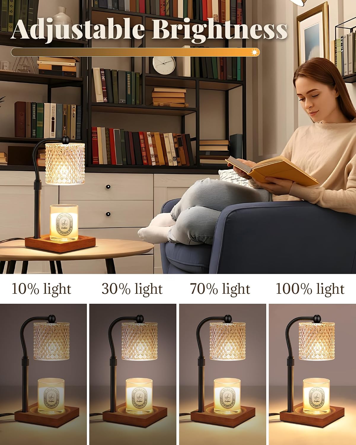 Candle Warmer Lamp with Timer Dimmer Adjustable Height, Mothers Day Gifts for Mom, Birthday Gifts for Women, House Warming New Home Decor, Electric Wax Warmer for Jar Candles, Gold