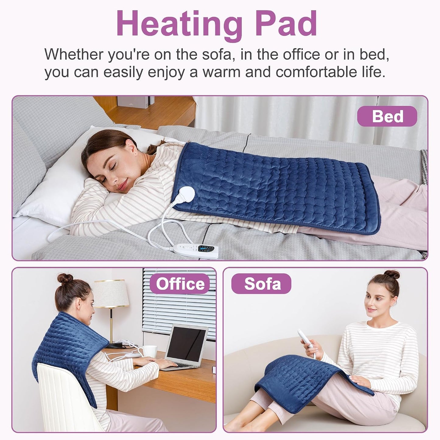 Heating Pad,Heated Blanket,Heating Pad for Back Neck,Grey,24x12 Inch | Electric Heating Pad,Dry/Moist Heat Heating Pads,Heating Pads for Shoulder,Abdomen,Heat Pad for Women Men,Birthday Gift
