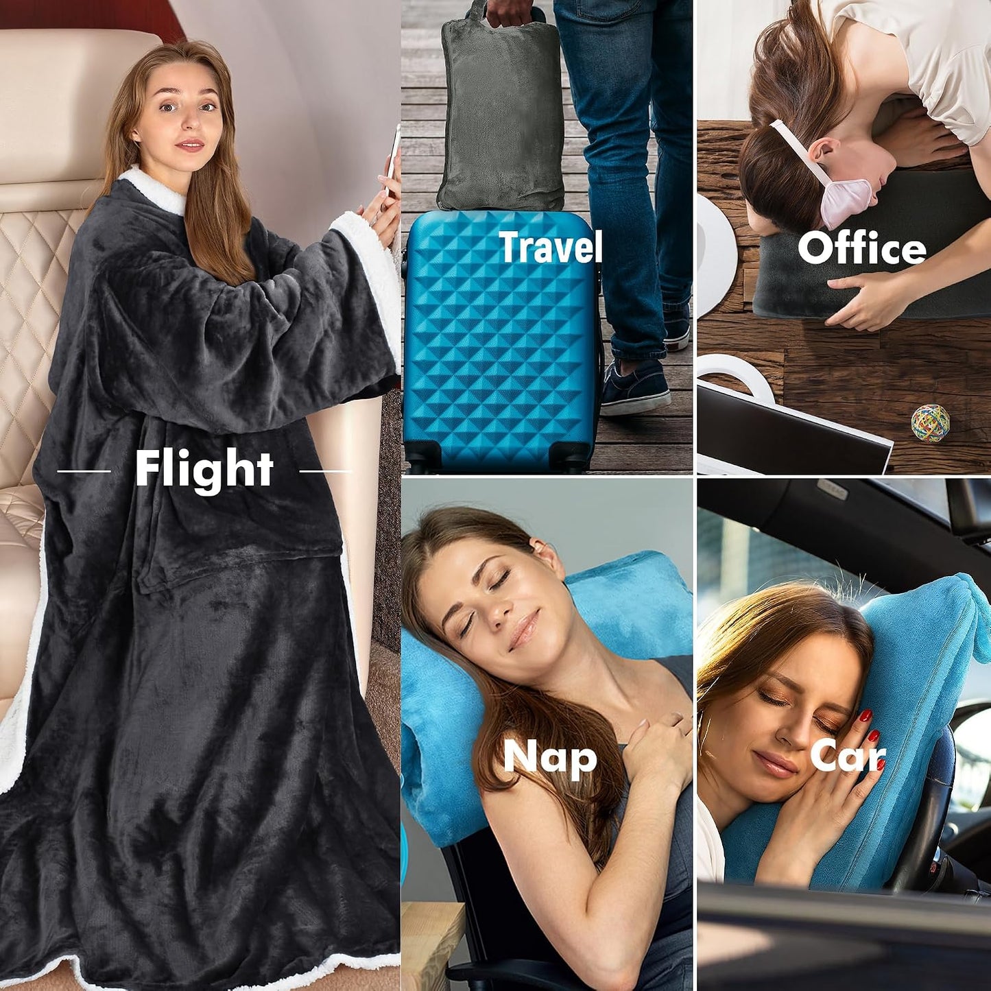 Catalonia Sherpa Wearable Blanket with Sleeves Arms