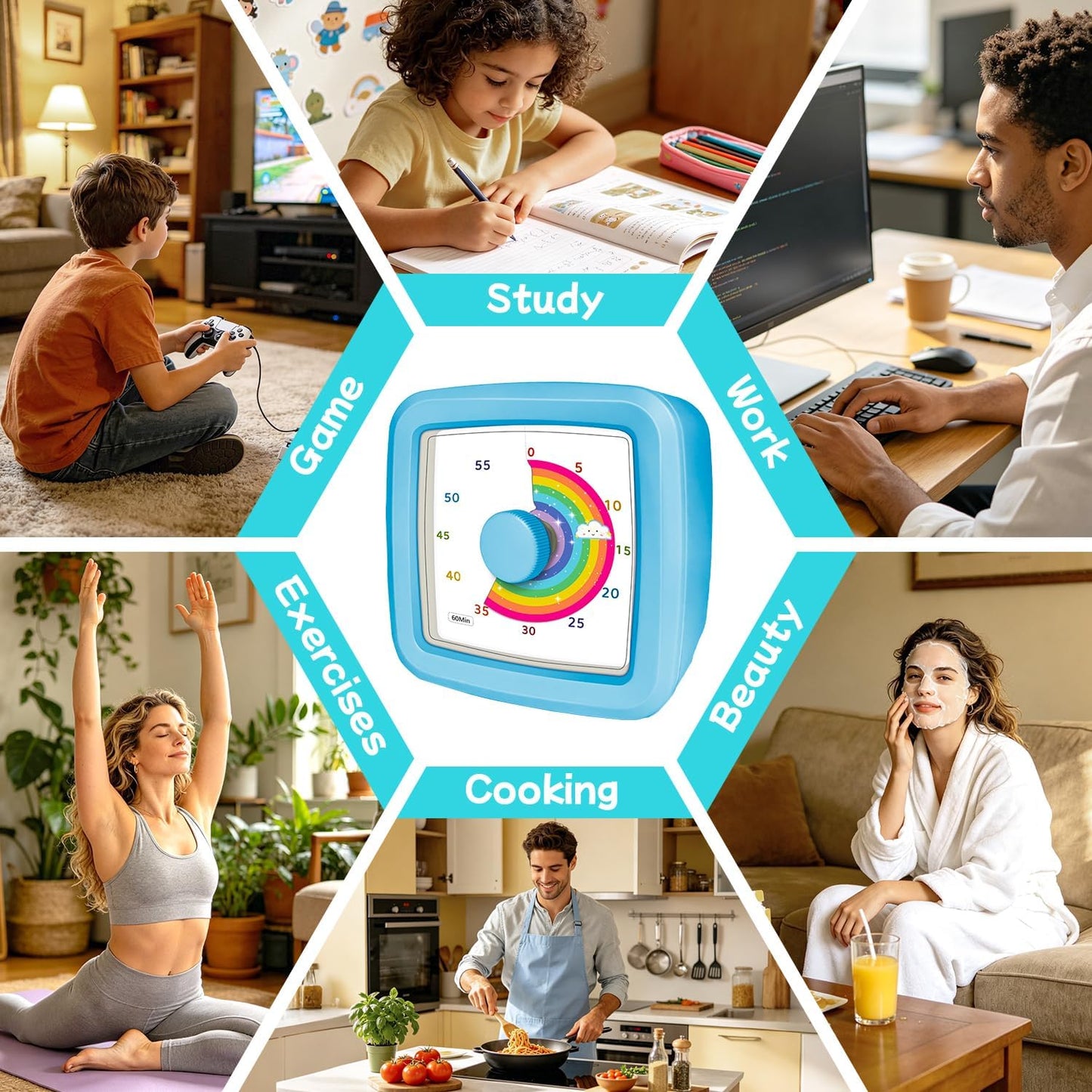 Visual Timer for Kids 60 Minute Countdown Clock – Silent Cube Timer with Rainbow Cloud Design, Plastic Kids Visual Timer, Toddler Timers for Classroom Home Kitchen Study Tools, Green