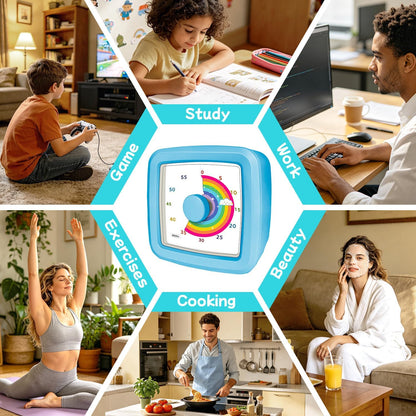 Visual Timer for Kids 60 Minute Countdown Clock – Silent Cube Timer with Rainbow Cloud Design, Plastic Kids Visual Timer, Toddler Timers for Classroom Home Kitchen Study Tools, Green