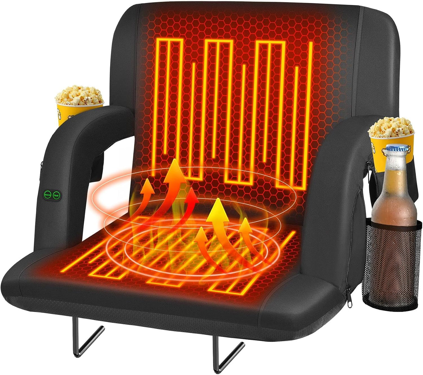 Seeutek Heated Stadium Seats for Bleachers with Back Support | 3 Level Heated Seat & Back (NO Battery), 6 Recline Positions, Soft Cushion, 5 Pockets, Foldable, Anti-Slip, Backpack Straps