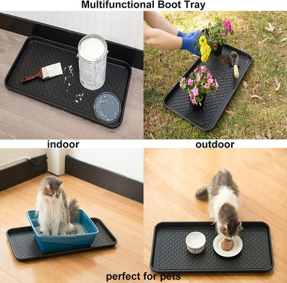 Finorder Boot & Shoe Trays, 2 Pack, 30" x 15" x 1.2", Gray | Multi-Purpose Duty Shoe Mat for Indoor and Outdoor, Plastic Pet Feeding Mat, Plastic Boot Tray for All Weather