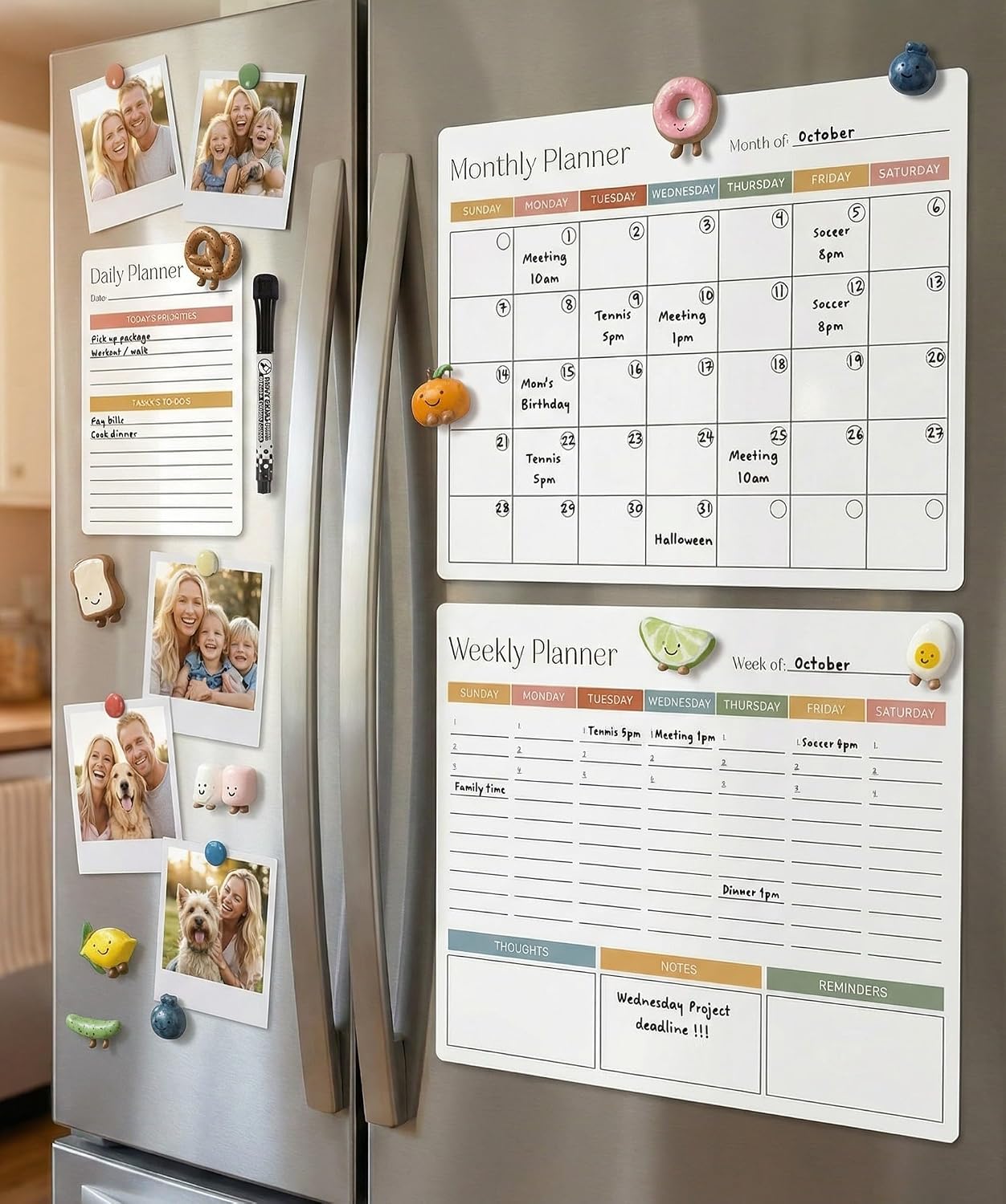 Beautiful Magnetic Dry Erase Calendar Set of 3 - Whiteboard with Marker | Easy to Erase Magnet Calendars for Your Fridge - The Perfect Weekly and Monthly White Board Organizer for Everyday Planning
