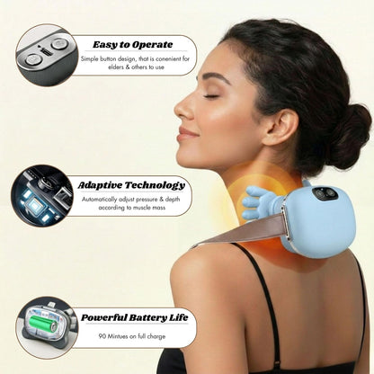 LIVINGPRO Neck & Shoulder Massager with Heat, Deep Tissue Shiatsu with Bionic Palm 4D Kneading, Simulated Human Hand Massage, 3 Adjustable Intensities, Portable Pain Relief for Home & Office
