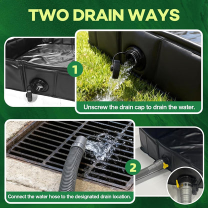 Foldable Washing Machine Drain Pan with Drain Pipe & 4 Anti-Vibration Pads, 31.5x31.5x4.7 Inch Portable Leak Proof Tray for Washer/Dryer, Non-Slip Waterproof Drip Pan with Raised Edge