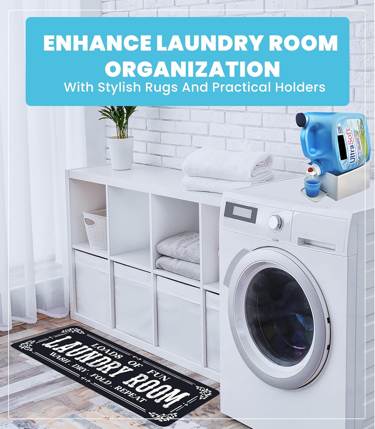 TidyFriend No-Spill Liquid Laundry Detergent Dispenser Holder, Laundry Soap Dispenser Holder with Drip Tray for Laundry Room Organization, Angled Downward Slope for Easy Pouring (No Strap, Ivory)