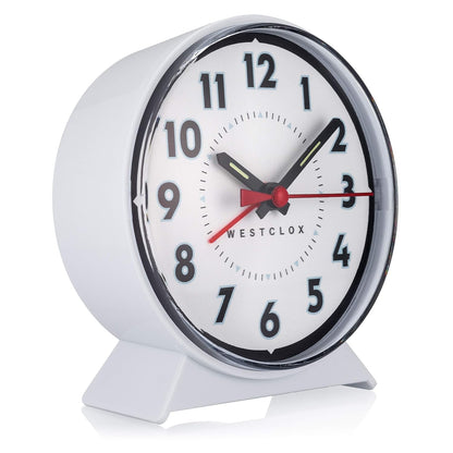 Westclox Keywound Analog Alarm Clock, Loud Bell Alarm, Manual Wind Up, No Batteries or Electricity Required (White, 4.5" x 4.25")