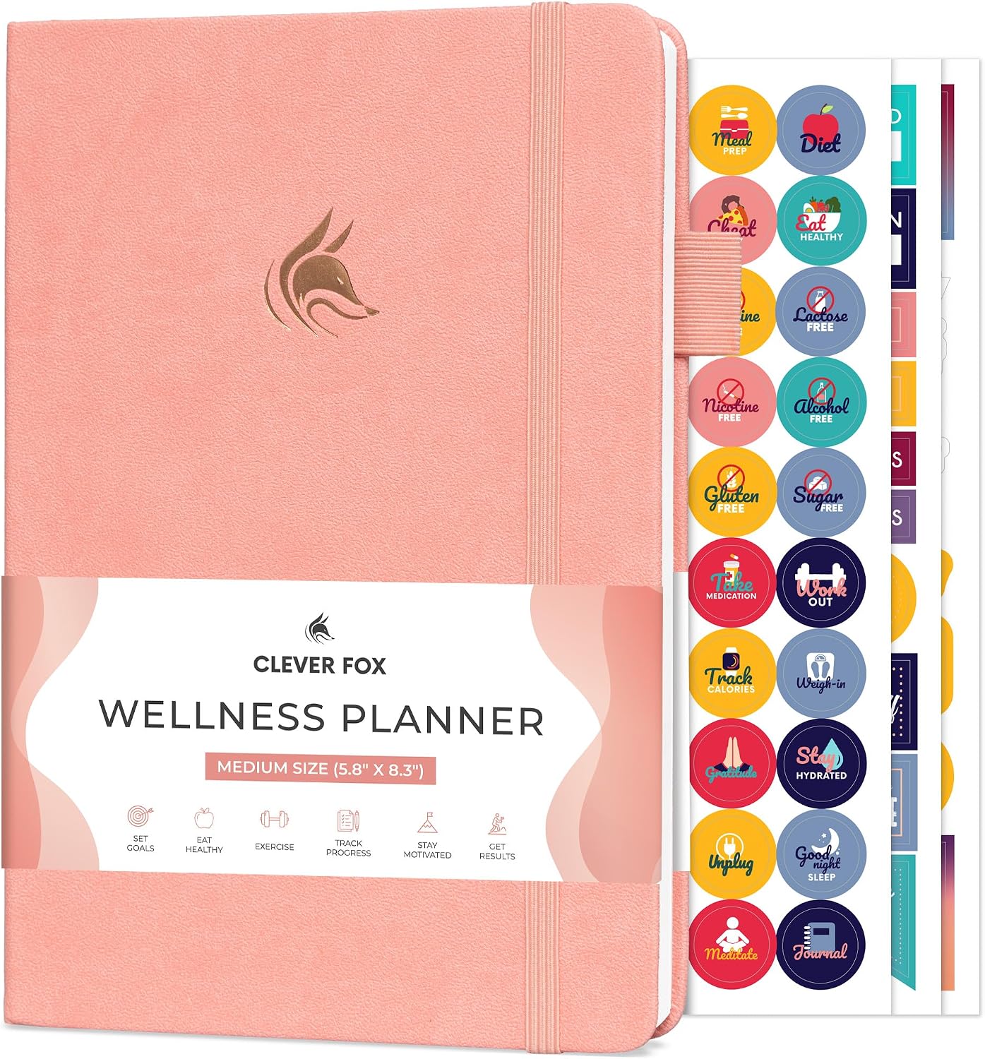 Clever Fox Wellness Planner & Food Journal for Weight Loss, A5 Orange | 5.8"x8.3" nutrition & exercise tracker for women tracking meals, diet & symptom diary, calorie counter notebook, stickers