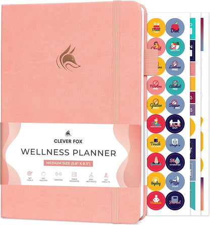 Clever Fox Wellness Planner & Food Journal for Weight Loss, A5 Orange | 5.8"x8.3" nutrition & exercise tracker for women tracking meals, diet & symptom diary, calorie counter notebook, stickers