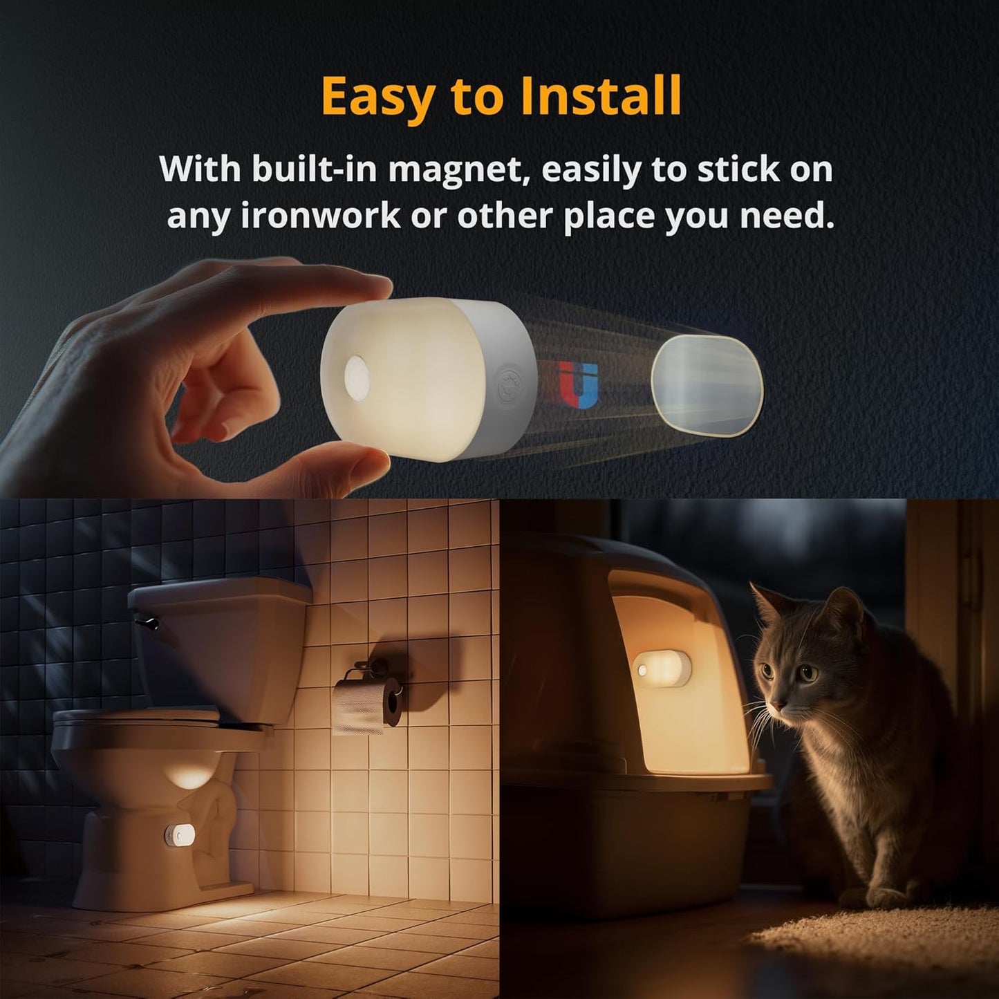 Lyridz Rechargeable Night Light with Motion Sensor, Dimmable Amber Nightlights for Bathroom, Bedroom, Kids Room, Hallway, Stairs, Pet House, 2 Pack