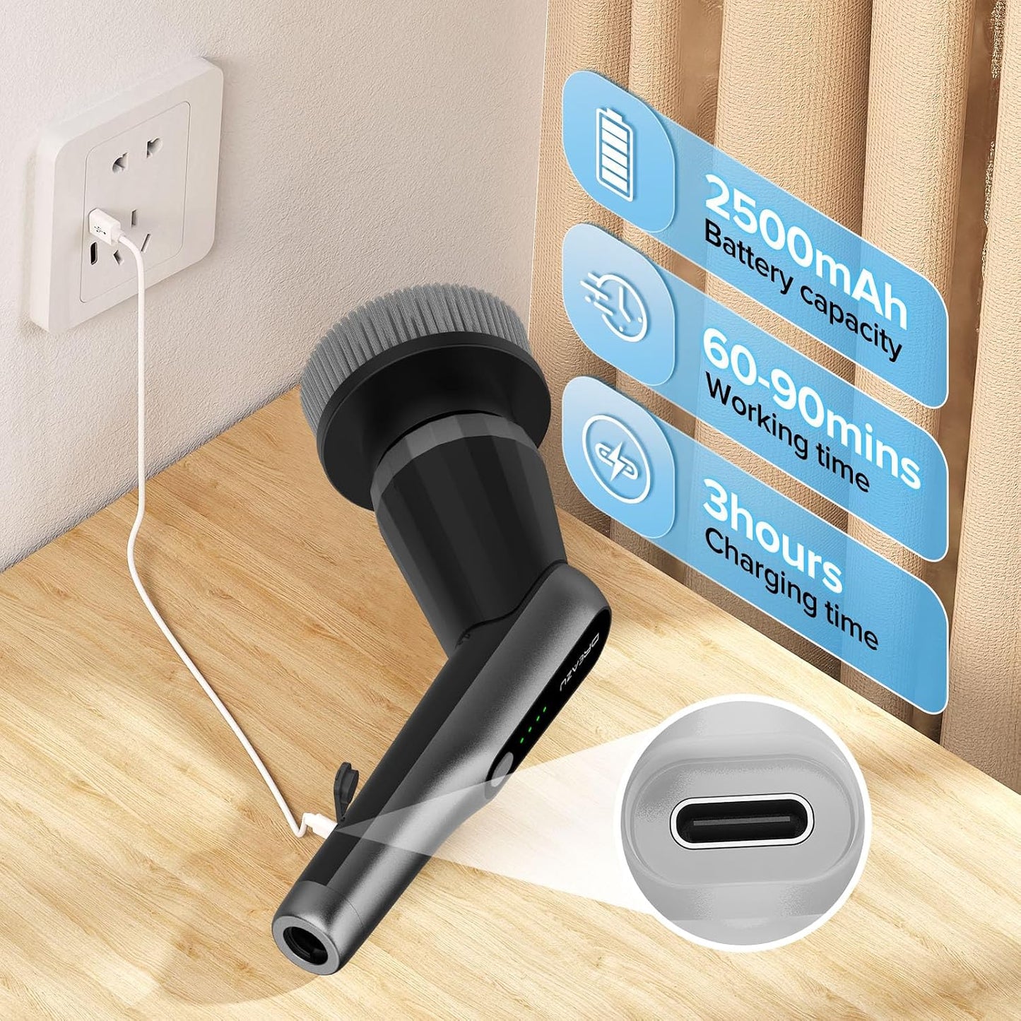 Dreazu Electric Spin Scrubber, 10-in-1 Shower Scrubber & Retractable Long Handle, 44 lbs High-Torque & Variable Speed Shower Cleaning Brush for Bathroom,Toilet, Bathtub, Kitchen, Tile Floors