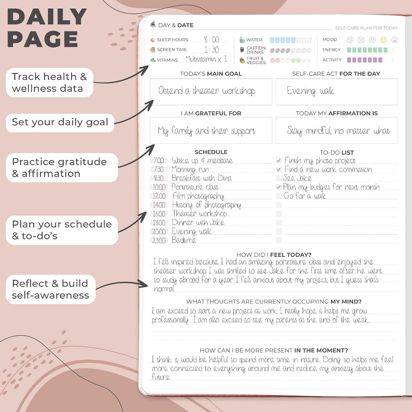 Clever Fox Self-Care Journal PRO for Women, Mental Health, Seashell | Guided daily life reflection, wellness, gratitude, and mood prompts, habit tracker, 7x10 in, eco leather hardcover