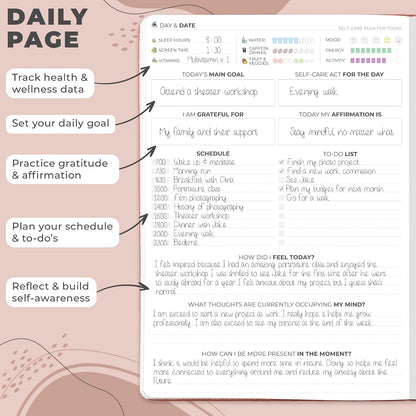 Clever Fox Self-Care Journal PRO for Women, Mental Health, Seashell | Guided daily life reflection, wellness, gratitude, and mood prompts, habit tracker, 7x10 in, eco leather hardcover