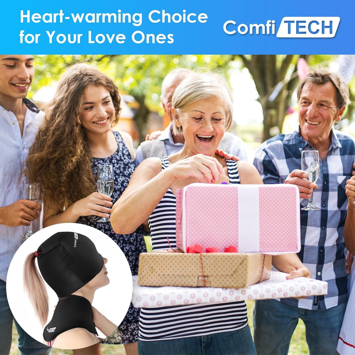 ComfiTECH Cold Cap and Neck Ice Pack Wrap Gel Combo, Care Package for Head and Cervical, Medium | Flexible after Frozen, Cold Cap & Cervical Cold Pack, Relieve Head & Eye, Stiff Neck, Office Tension, Sports Soreness