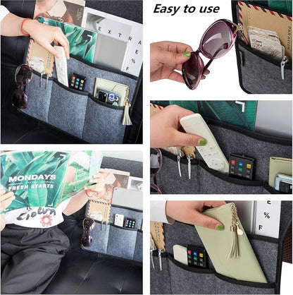 Sofa Armrest Storage Bag, 33.8 Inch x 15.7 Inch 4 Pockets Dark Gray Felt Cloth for Storage Remote Control, Phone, Journal and So on (gray)