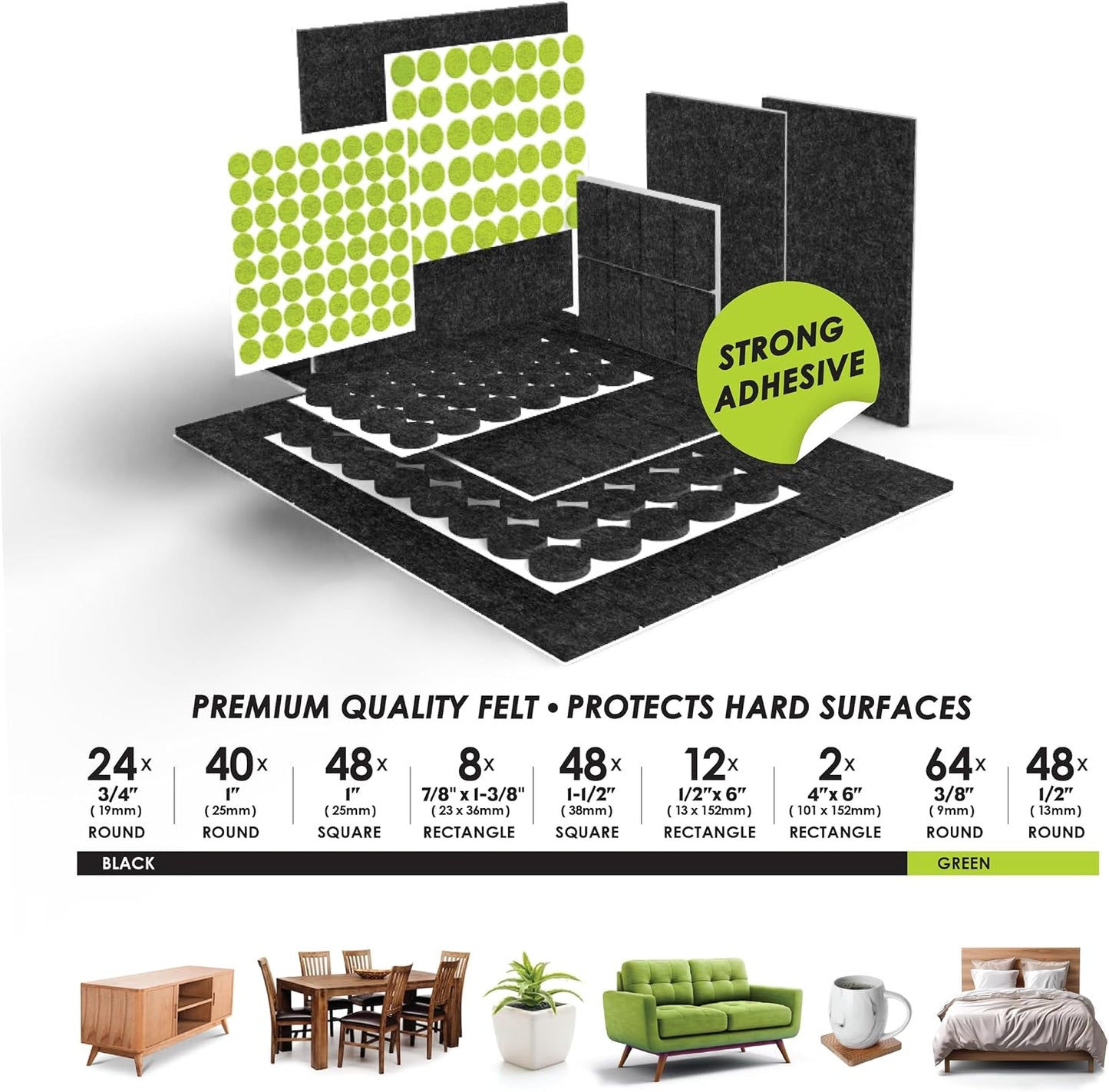 Slipstick Gorilla Felt Furniture Pads (189 Piece Variety Pack) Premium Furniture Pads & Chair Leg Floor Protectors for Hardwood Floors & Hard Surfaces