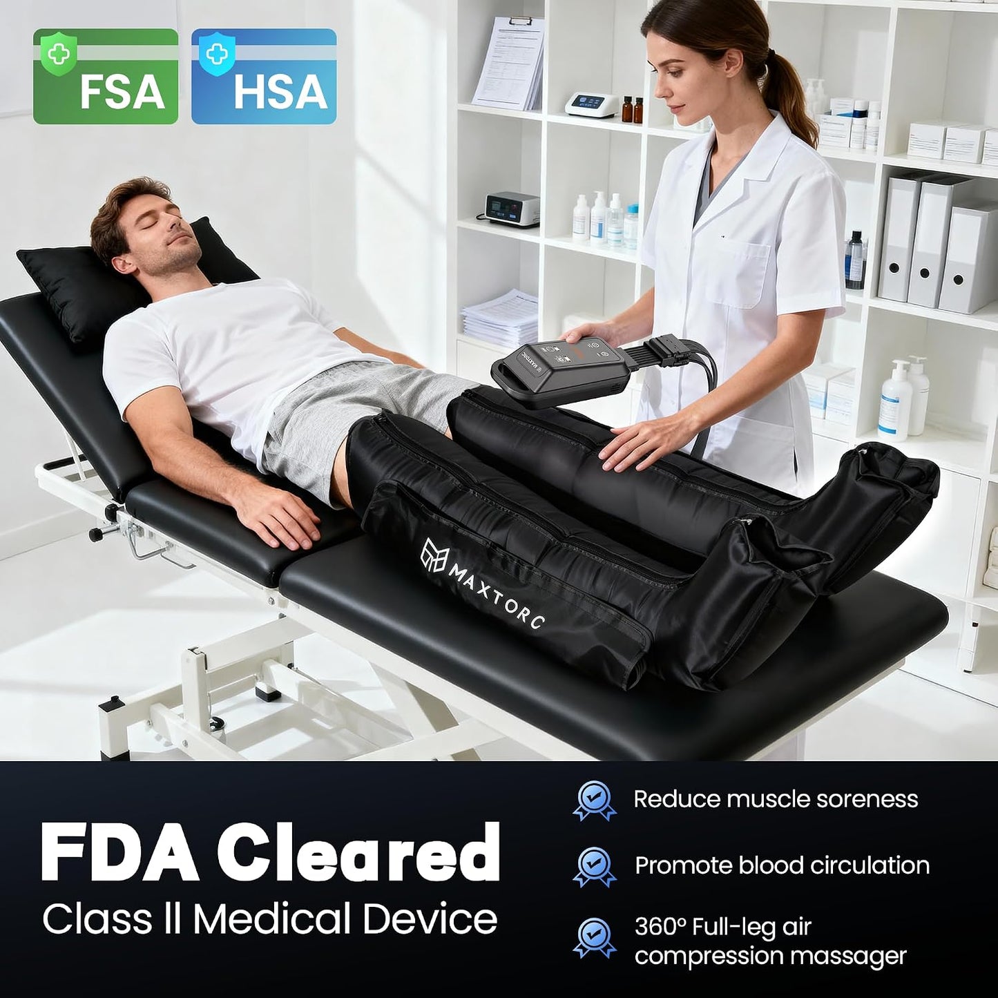 FSA-HSA Eligible Compression Recovery Boots, Air Boots Pressotherapy Boots 50-250 mmHg, Full Leg Compression Massager for Improved Circulation, Lipedema, Lymphatic Leg Massager, Pain Relief