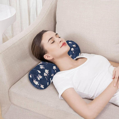 Gredecor Cervical Neck Roll Pillow Magnolia White Flowers on Navy Blue Round Memory Foam Pillows Cylinder Bolster Pillow with Washable Cover, Pain Relief Neck Pillows for Sleeping Support, 5.5x17IN