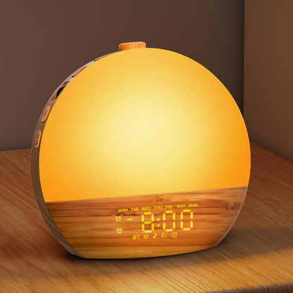 Geuuap Sunrise Alarm Clock White Noise Machine with Bluetooth Speaker,Khaki | 30 Soothing Sounds, 17 Dimmable lights, Simulated Sunrise, Backup Battery Memory, Auto-off Sleep Timer, Screen-Free Design