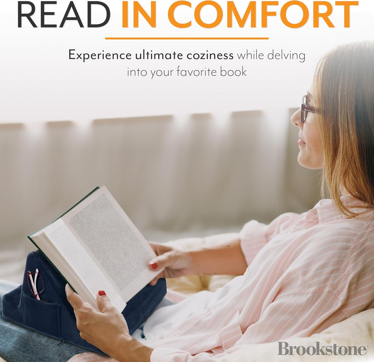 Brookstone Tablet Lap Cushion - Tablet/Phone/Ebook Holder for Bed, Flights, and Travel, Memory Foam Lap Desk for Reading and Hands Free Viewing, Compatible iPad and Kindle Accessories, Grey