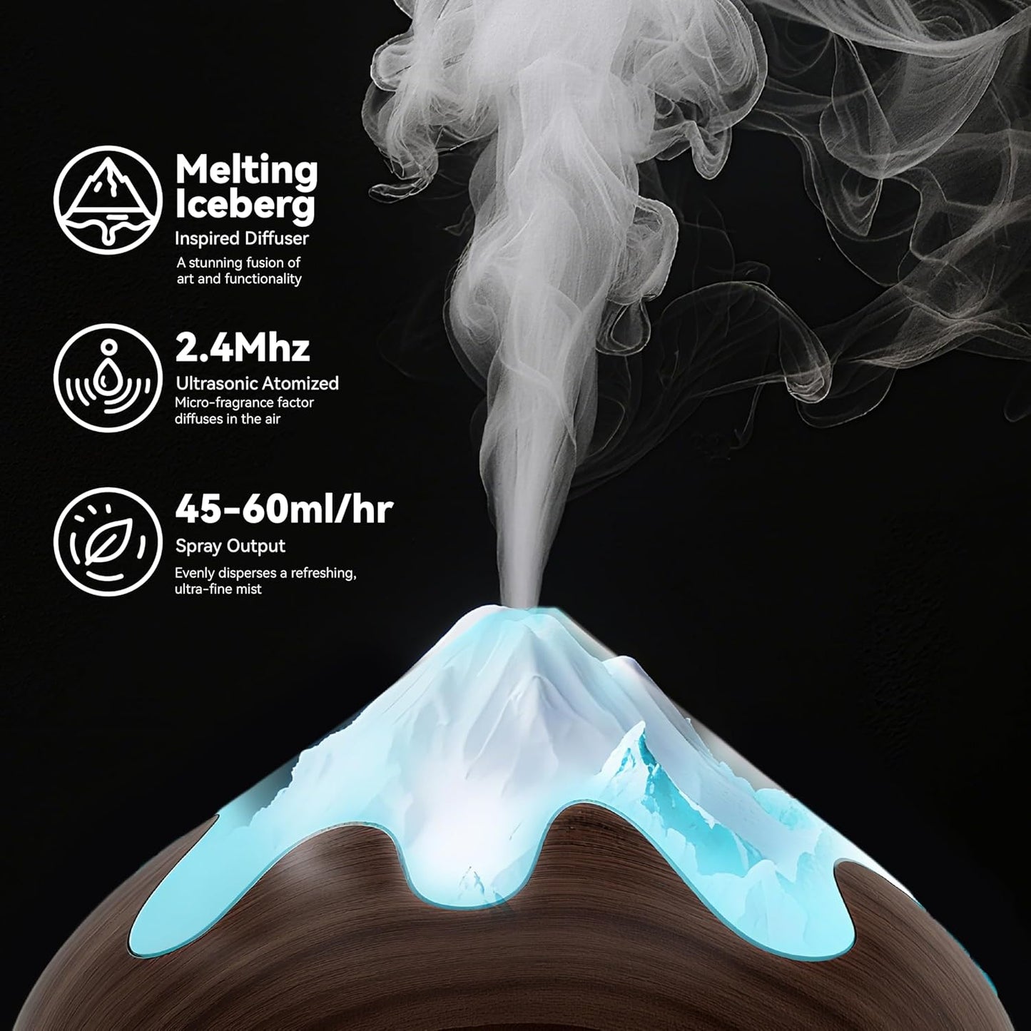 500ML Essential Oil Diffuser, Aromatherapy Diffuser with Remote Control, Multifunctional Air Diffusers for Home Office Room, Fragrance Aroma Diffuser with 7 Color LED & 2 Mist Mode, Brown