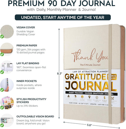 Freedom Mastery Daily Journal of Gratitude, Productivity & Habit Tracker | Undated 90-Day Planner with Daily Reflection, Mindfulness, Positivity, Vision Board & Stickers, Gratitude Journal for Women